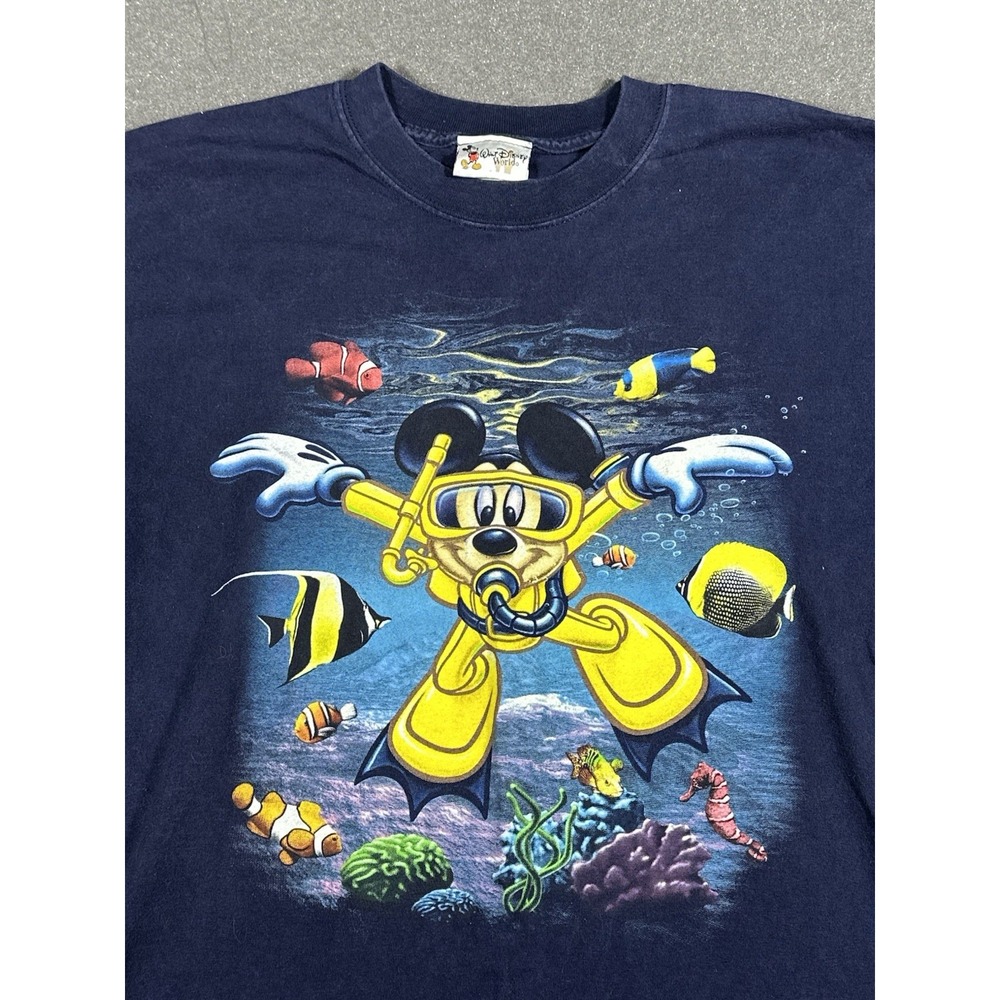 Vintage 90's Walt Disney World Scuba Mickey Mouse Single Stitch Navy Large